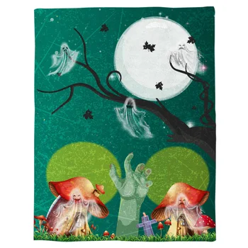 

Halloween Mushroom Ghost Printed Flannel Blanket Soft Throw Blanket Machine Washable Blankets for Beds