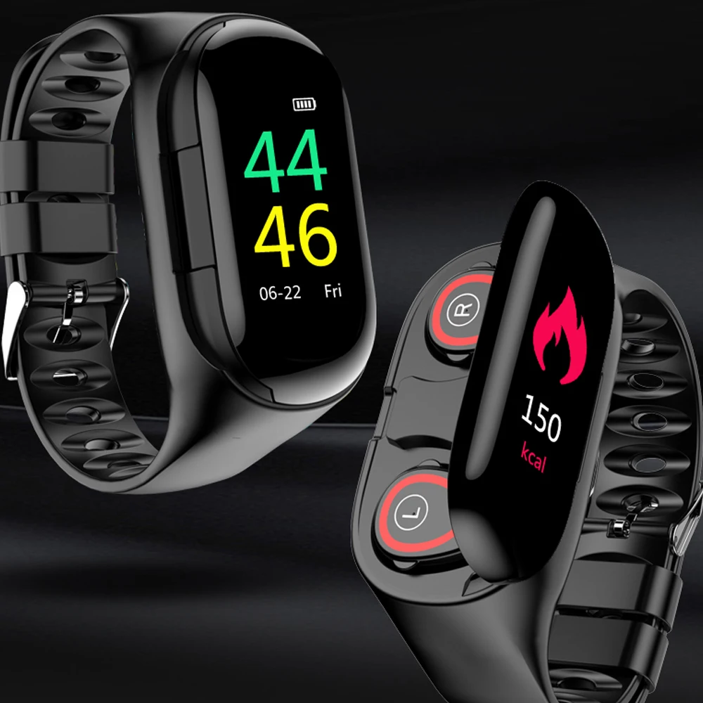 

Heart Rate Monitor Smartwatch With BT Earphone bracelet 2 in 1 with a Projection of the Phone on the Arm Blood Pressure Monitor