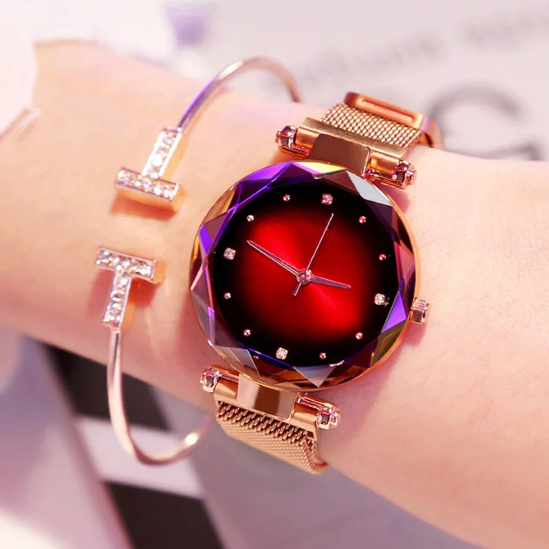

Luxury Rose Gold Women Watches Fashion Diamond Ladies Starry Sky Magnetic Watch Waterproof Female Wristwatch For Gift Clock 2019