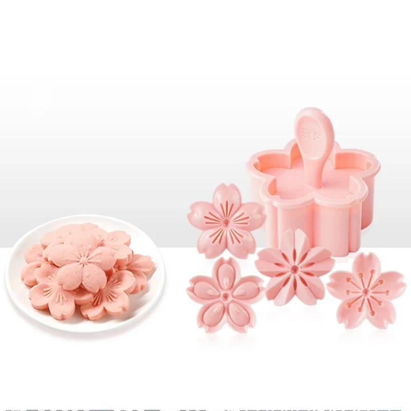 5pcs/set Sakura Cookie Mold Stamp Biscuit Mold Cutter Pink Cherr