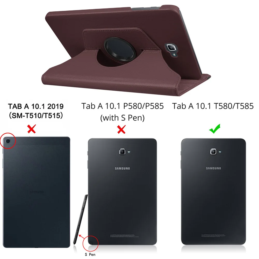 Вращающийся на 360 градусов Чехол-книжка для samsung Galaxy Tab A A6 10,1 T580 T585 SM-T580 SM-T585 10,1 дюймовые планшеты - Цвет: Brown