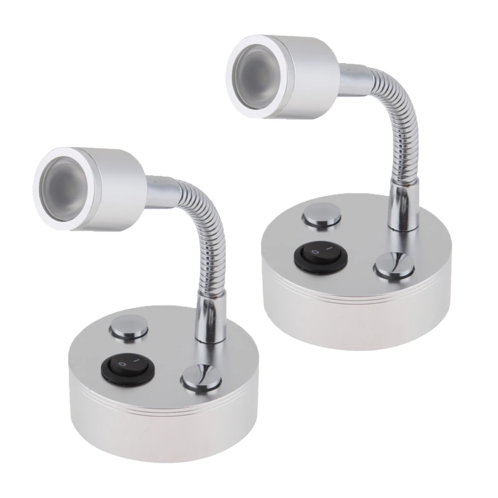 2Pcs RV Boat LED Reading Lamp Flexible Gooseneck Interior Light 12V 1W