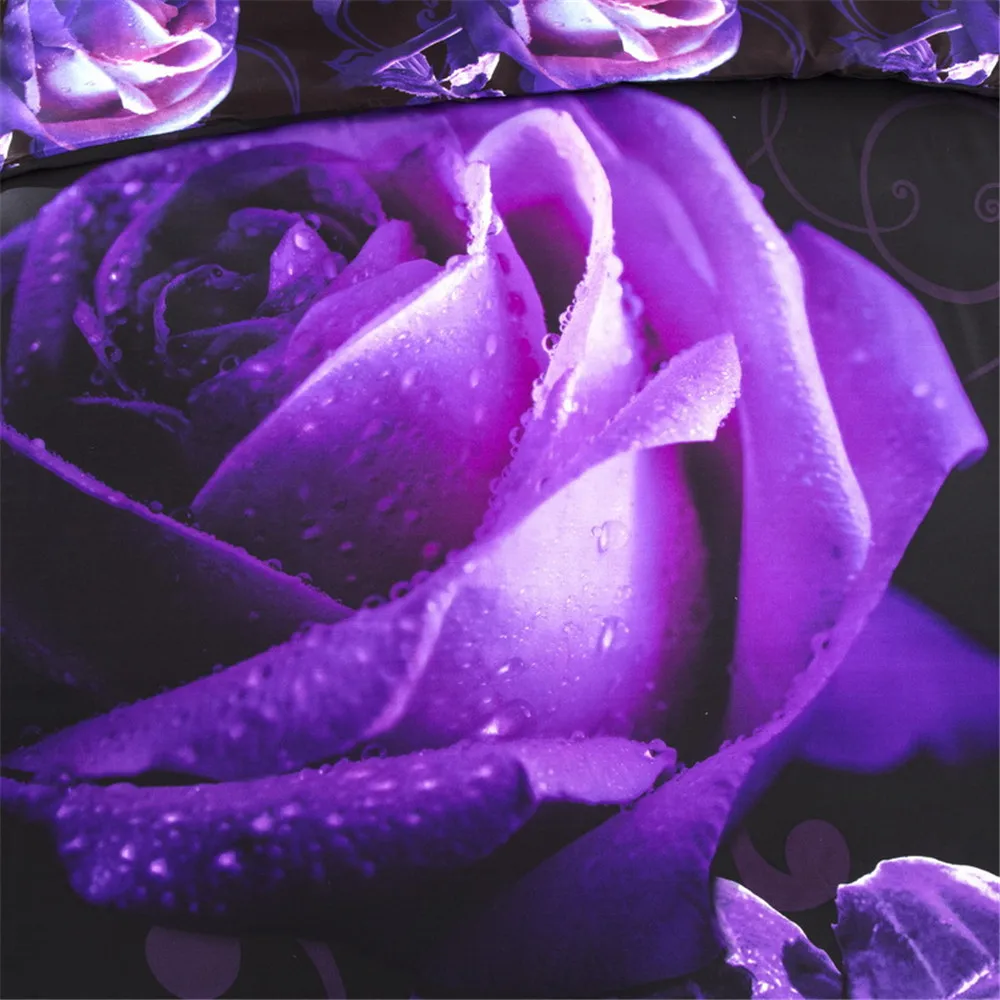 3D purple Rose luxury Bedding Sets flower Bed Linen Sets Bedroom home Hotel Quilt Duvet Cover adult bedclothes queen king Size