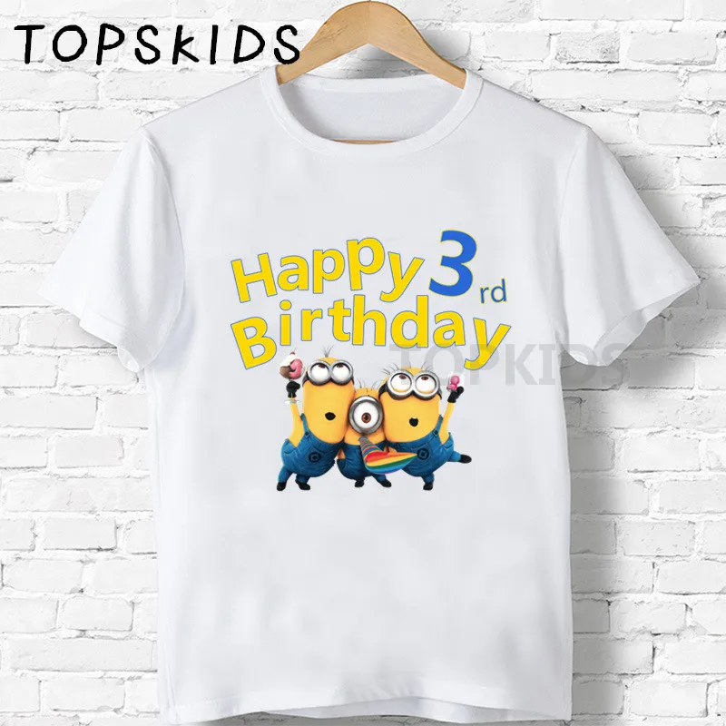 Свечи "Happy Birthday" для торта, Миньоны, номер 1-11, футболки с принтом Cartroon Забавные топы для маленьких мальчиков и девочек, детская Милая футболка, HKP2451 - Цвет: White-C