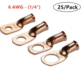 

25PCS Red Copper Circular Splice Ring Terminal Wire Naked Battery Cable Connector lugs Terminals 6 Gauge