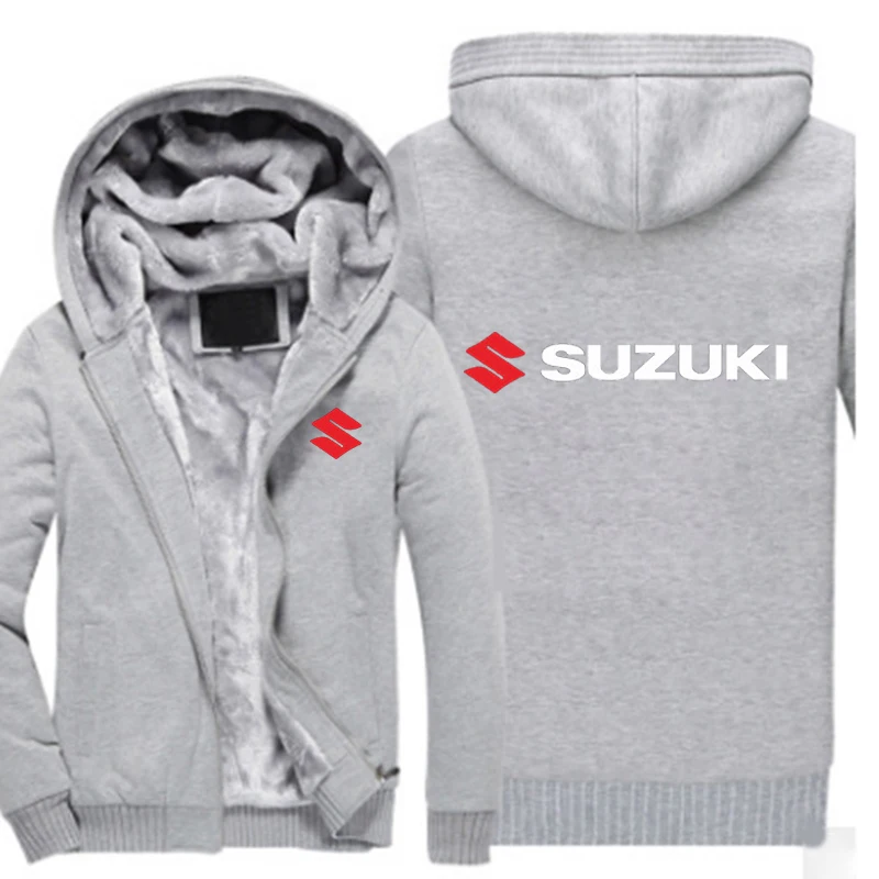 Мужские модные зимние пальто, мужские куртки на молнии с логотипом бренда Suzuki, утепленные толстовки с капюшоном, спортивные пальто с принтом
