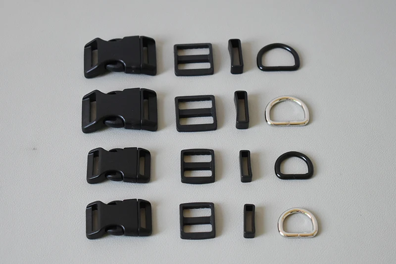 200pcs/lot 20mm 25mm ribbon Metal D rings plastic adjuster release buckle for dog collar necklace bags paracord DIY accessories