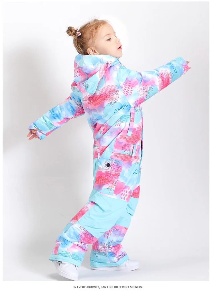 Gsou Снежный цельный лыжный костюм для девочек, водонепроницаемый и ветрозащитный Теплый детский лыжный комплект