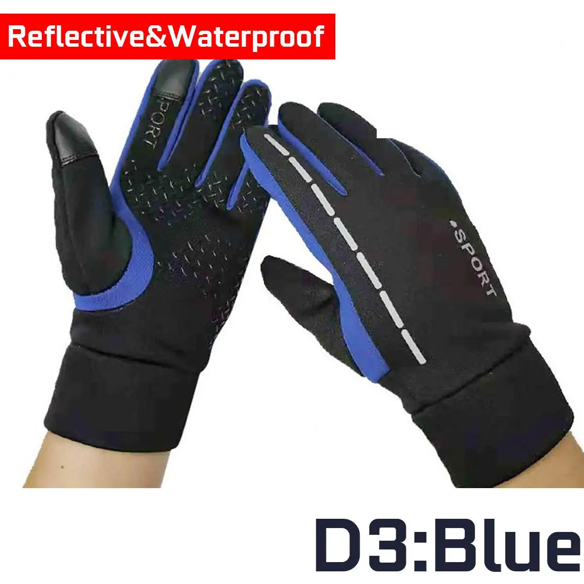 Reflective Blue Зимние перчатки, пушистые теплые перчатки, водонепроницаемые, с сенсорным экраном, светоотражающие, противоскользящие, для спорта, езды на велосипеде, катания на лыжах, перчатки для мужчин и женщин - Цвет: Reflective Blue