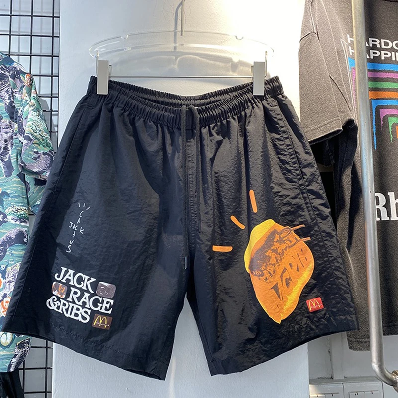 de marca para hombre y mujer, ropa de alta con estampado de Cactus Jack, hamburguesa, Graffiti, moda de verano|Pantalones - AliExpress