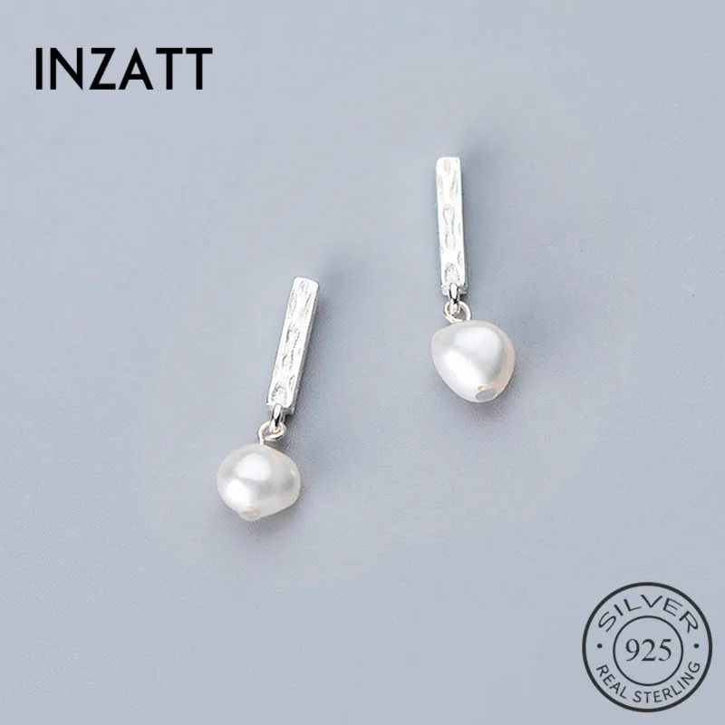 INZATT Real 925 Sterling Silver Geometric Pearl Stud Earrings Fashion Women Fine Jewelry Party Minimalist Accessories Gift | Украшения и