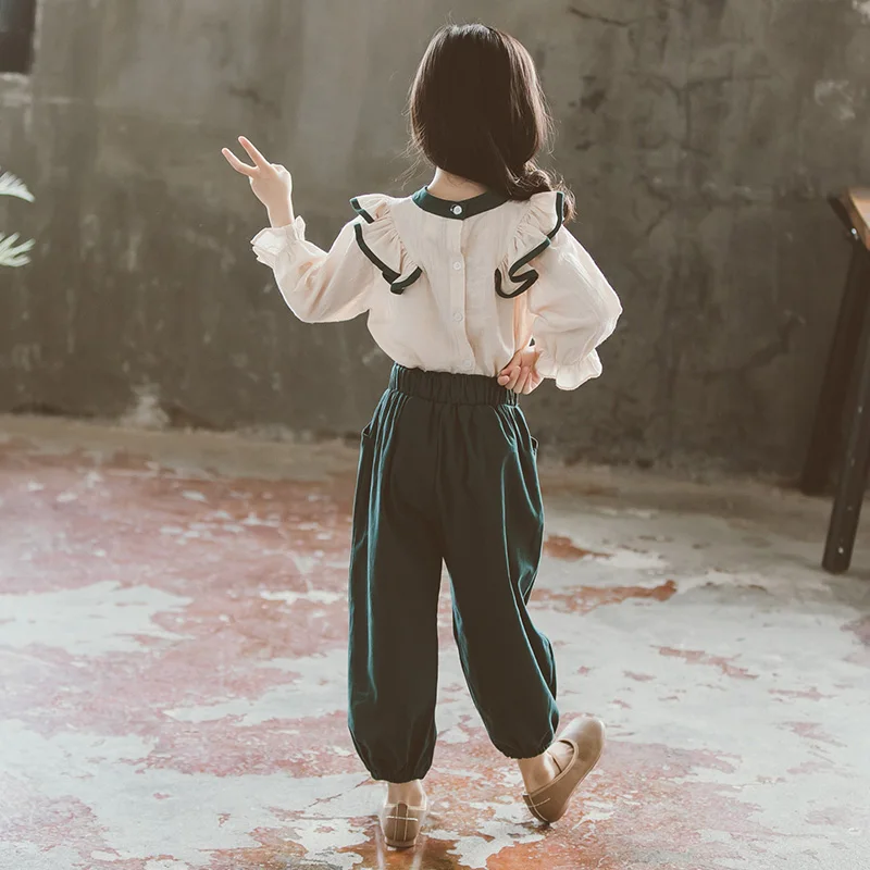 Preppy Style Girls Clothes Sets Spring Autumn Long Sleeve Shirts + Shirts 2PC Baby Kids Clothes Casual Teenager School Uniform