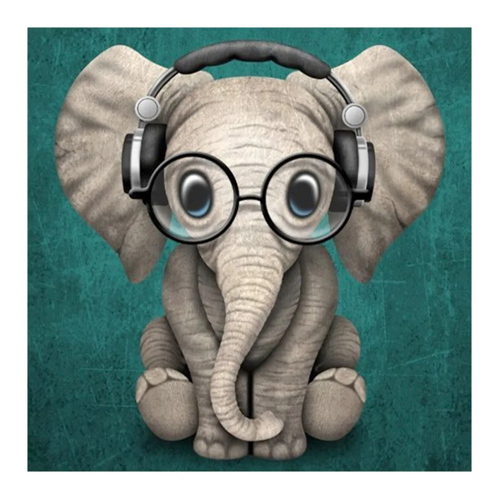 

musical elephant with glasses Diamond Painting Oil Animal Round Full Drill Nouveaute DIY Mosaic Embroidery 5D Cross Stitch gifts