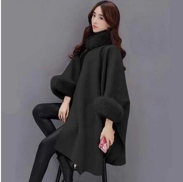 Зимнее пальто для беременных женщин с большим меховым воротником, шерстяное пальто большого размера, Длинная зимняя одежда, куртка для беременной - Цвет: Черный