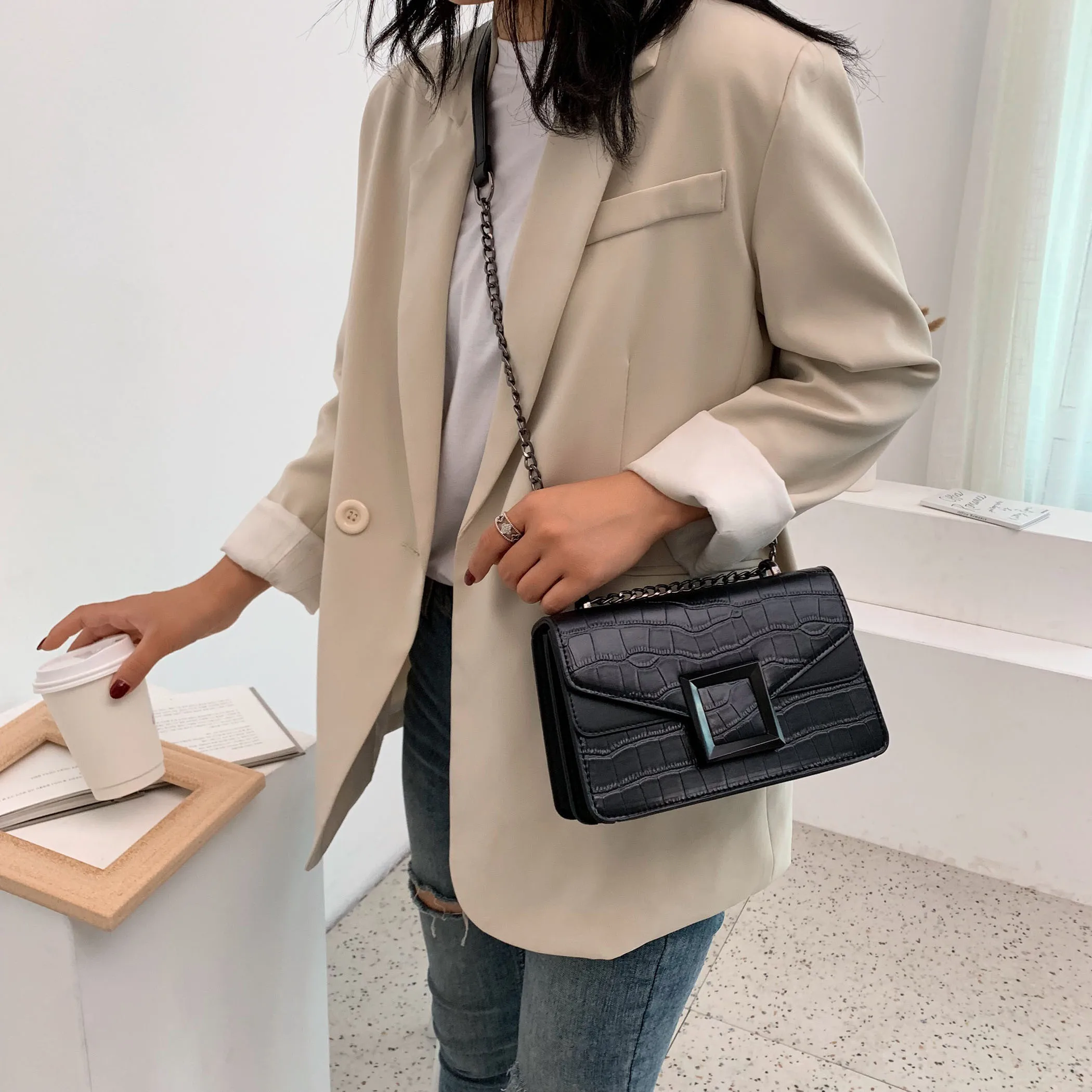  Stone Pattern PU Leather Crossbody Bags For Women 2020 Small Shoulder Messenger Bag Female Luxury C - 4000079326918
