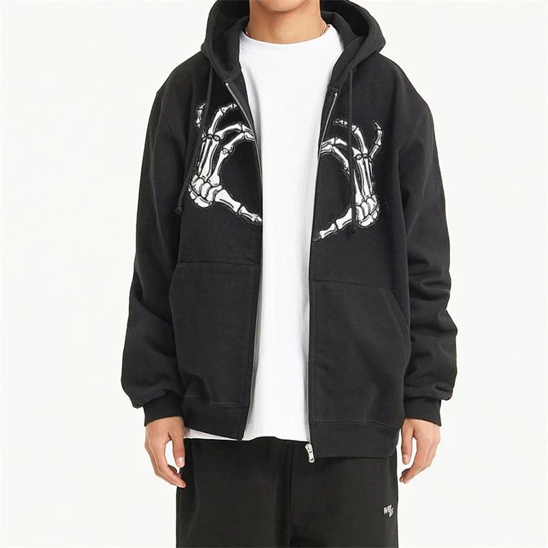 Women's Y2K Retro Dark Gray молния бабочка с капюшон Sweatshirt 90s Harajuku Punk Gothic Zip Up Hoodie Long-sleeved Loose Jacket