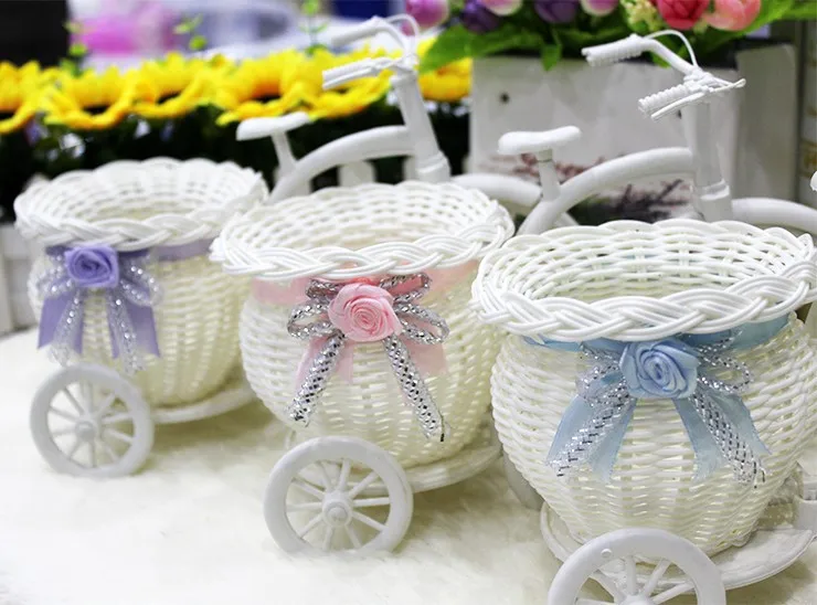 Декоративный цветок ручной работы корзина-ваза подарок велосипед хранения сад горшки контейнер дома Свадебные ваза в виде велосипеда из ротанга Flowe
