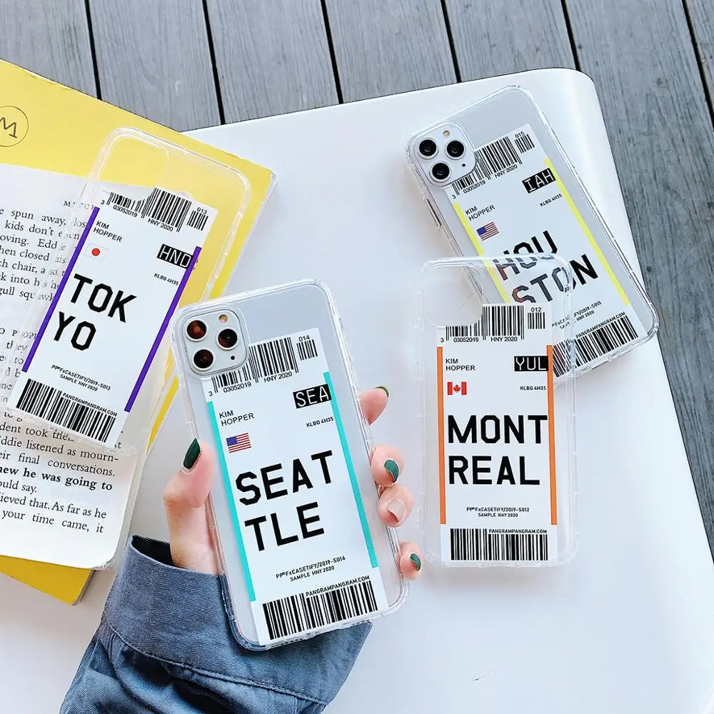 Ins Tokyo Flight Ticket TPU Phone Case foriPhone 11 Pro Max X XR XS 6 8 7 Plus Antifall Soft Transparent Cover Travel Label |