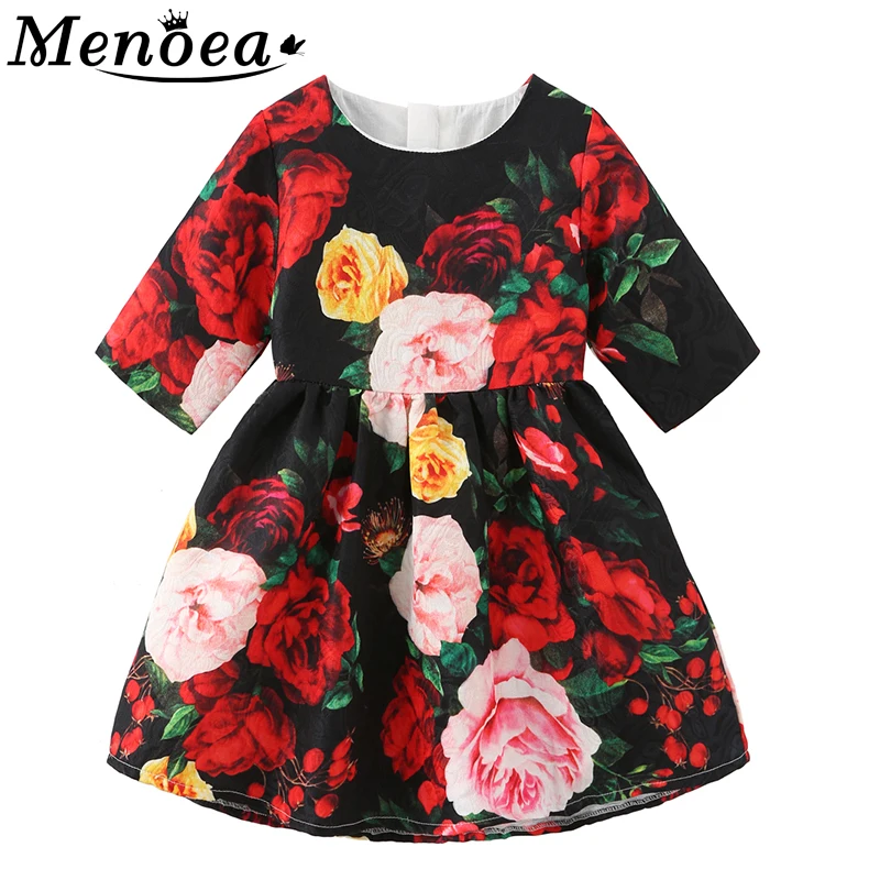 Menoea/Новинка летние платья Детские футболки с коротким рукавом, с цветочным узором, одежда платье в европейском и американском стиле Стиль детская одежда, платье