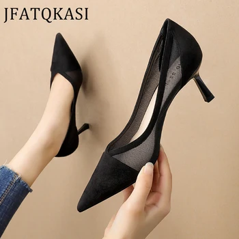 

Women High Heels Summer Mesh Single Shoes Sexy Rhinestone Net Red Female Pumps Fashion Brand Breathable Ladies Heels Party Shoes