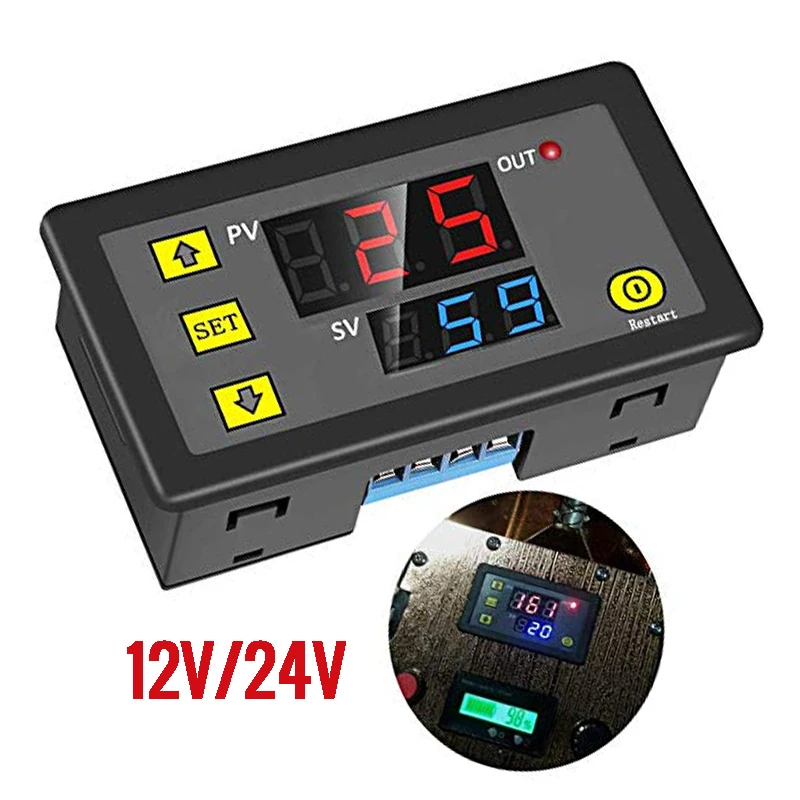 DC 12V 24V Digital Cycle Timer Delay Relay Board Module with LED Dual Time Display Timing Relay Switch for Car 0~999 F