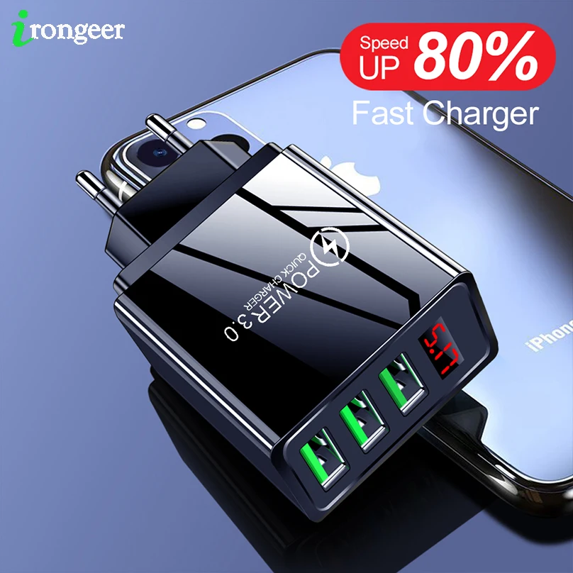 3 USB Phone Charger Quick Charge 3.0 Mobile Phone Charger LED Display EU Wall Charger For iPhone 11 Samsung Charger USB Adapters usb c 65w Chargers