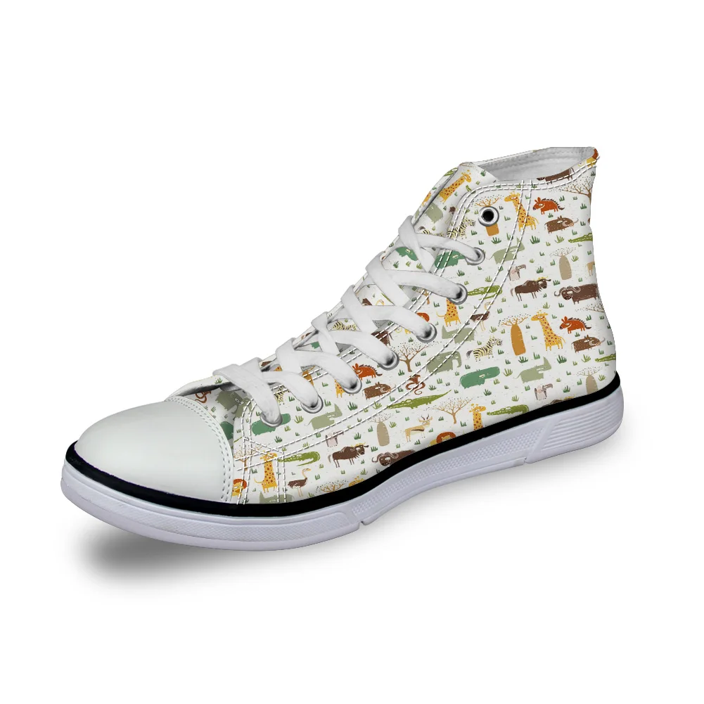 

WHEREISART Women Canvas Shoes Cartoon Animals High Top Flats Unisex Vulcanized Shoes Female Casual Shoes Sneakers