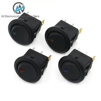 

12V LED Dot Light Car Switch Auto Boat Round Rocker 3Pin ON/OFF Toggle SPST Switch 4 Colors Blue Yellow Red Green