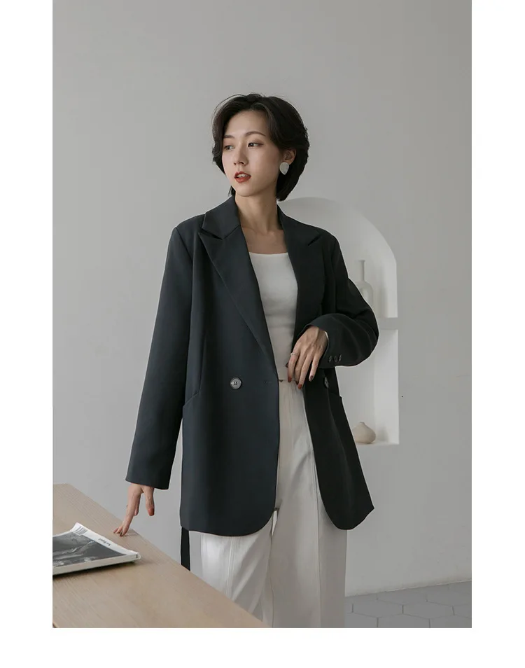 TVVOVVIN Autumn Solid Color Concise Harbour Taste Oblique Pocket Long Sleeve Chalaza Long Suit Loose Coat Woman ZX185