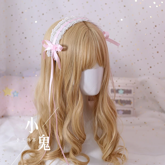 Light pink Мягкие японские игрушки повязка-бандана для девочки кружевная шпилька Милая Повседневная дикая kc бант головная повязка многоцветная - Цвет: Light pink