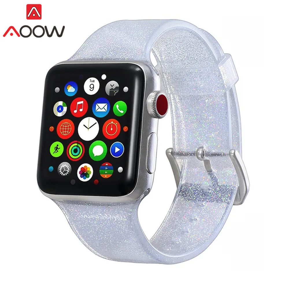 Силиконовый ремешок для часов для Apple Watch 38 мм 42 мм 40 мм 44 мм Блестящий ремешок для мужчин и женщин сменный Браслет ремешок для iwatch 1 2 3 4