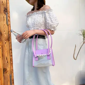 

Shoulder Handbag for Women PVC Transparent Daisy Classic Creative Design Chic Casual Splicing Beach Travel Totes Baguette Bags