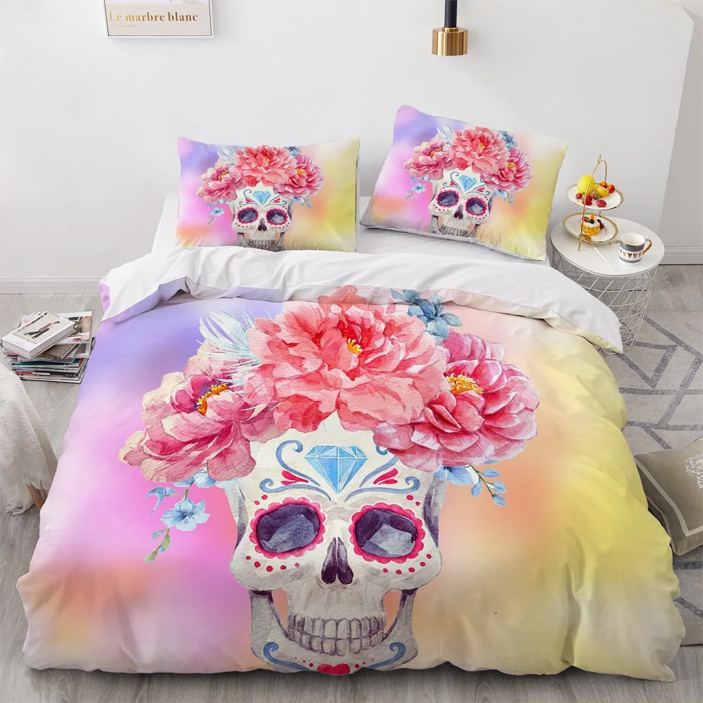 Simple Bedding Sets 3D Skull Pink Duvet Quilt Cover Set Comforter Bed Linen Pillowcase King Queen Full Double Home Texitle | Дом и сад