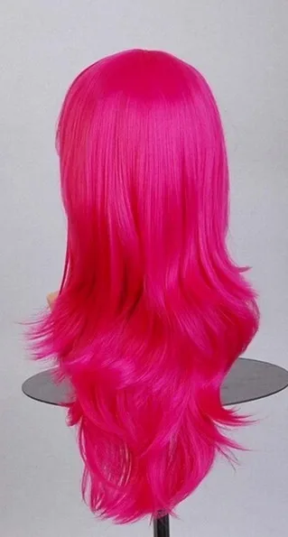 QQXCAIW длинные волнистые косплей парик красный зеленый фиолетовый розовый черный синий серебристый серый Блондин Коричневый 70 см синтетические волосы парики - Цвет: rose pink