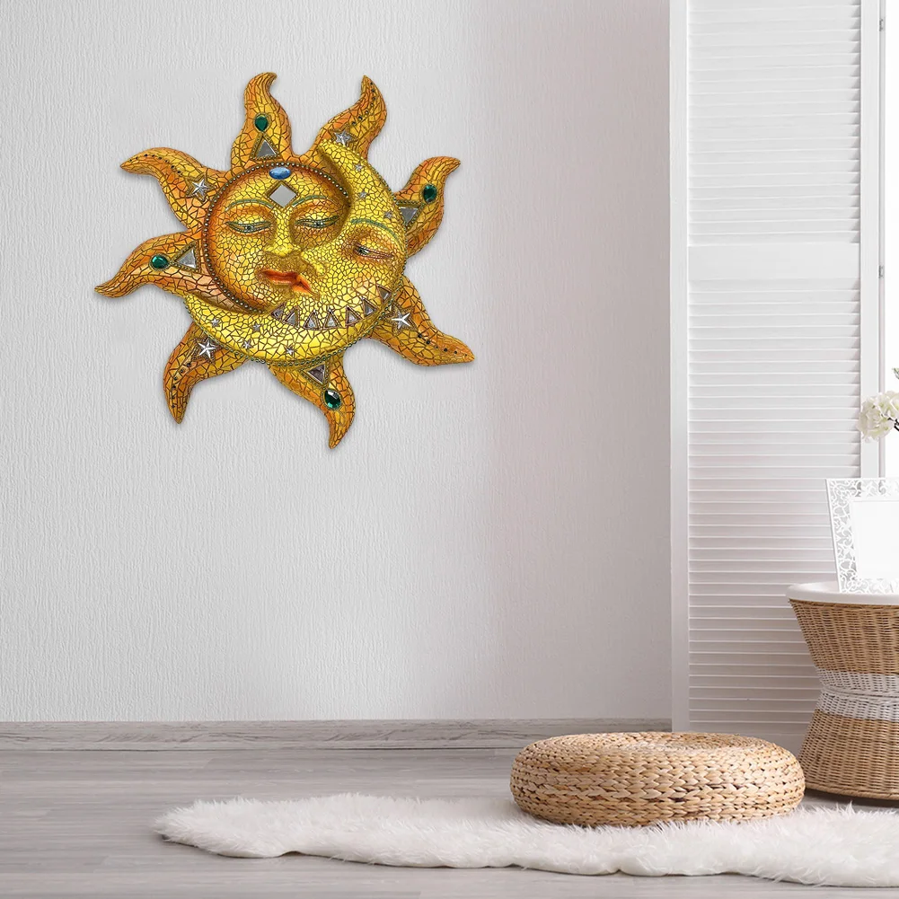 Metal Moon Sun Hanging Pendant Wall-mounted Art Craft Home Background Wall Hanging Decor Indoor Outdoor Ornament 1pc 2