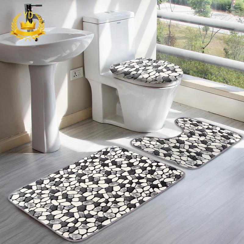 3 Pz/Set Antiscivolo Bagno Cobble Pietra Modello Tappeto Coperchio Wc Tappetino Da Bagno Kit Tappetino Da Bagno