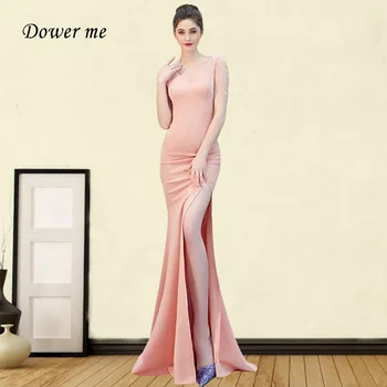 

Pink Solid Mermaid Evening Dress GDX322 Sexy Backless Split Robe De Soiree Sleeveless Women Party Gowns Beading Abendkleider