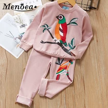 Menoea/ г. Осенние комплекты одежды для девочек; Повседневные детские спортивные костюмы С Рисунком Птиц; детские спортивные костюмы с принтом героев мультфильмов