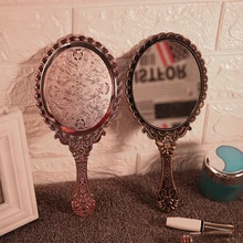 Mini espejo portátil Vintage de mano espejo de maquillaje Rosa Floral ovalado redondo cosmético espejo de mano con mango para mujeres