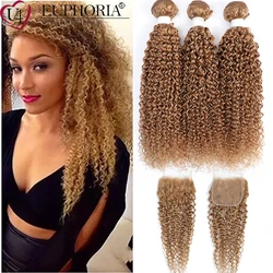 Blonde Brazilian Human Hair Kinky Curly Bundles With 4x4 Lace Closure 30 33 Brown Remy Hair 3 Bundles With Closure Euphoria