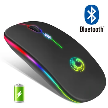 Ratón inalámbrico RGB con Bluetooth para ordenador, periférico silencioso, recargable, ergonómico, retroiluminado con LED, USB, para PC y portátil