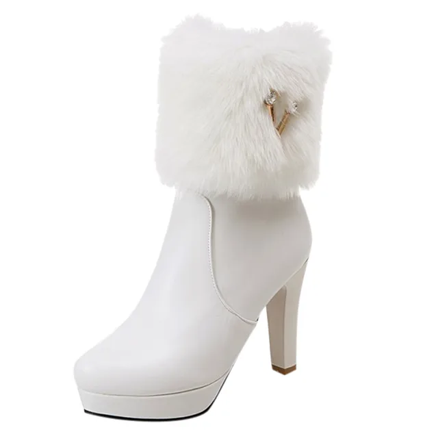 white fur heel boots
