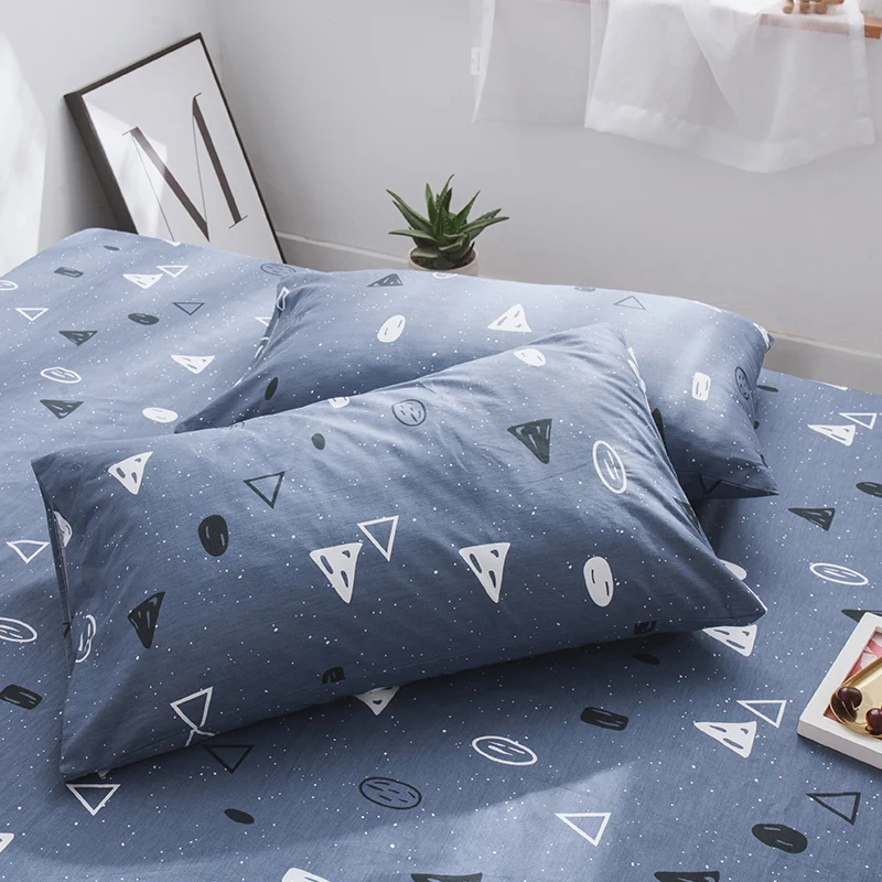

Navy Blue Geometric Triangle Printed Pillowcase One Pair Bedroom Sleep Pillow Cover 100% Cotton Fabric INS Pillowcases 48*74cm