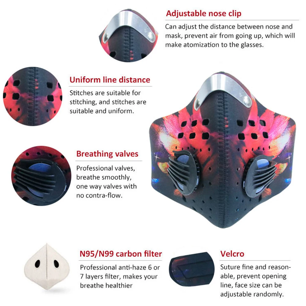 Durable Respirator Dustproof Mask Black Activated Carbon Filtration Windbreak Scarf Haze Mask Portable Outdoor Riding Skiing