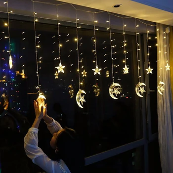 

2.5M 138LEDs Moon Star EU Plug Curtain String Lights Decorations Garland Lamp for Christmas Party Wedding Home Decor