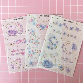 

3 Sheets /Pack Hot Stamping Flower Stars Paper Stickers Decorative Album Diary Hand Account Decor