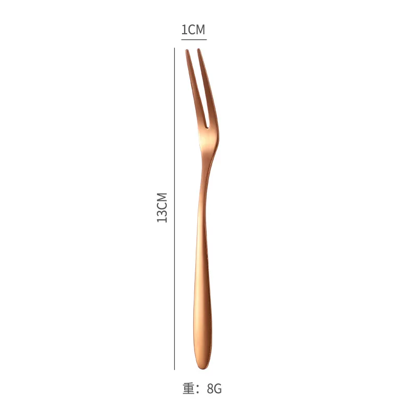 rose gold Набор вилок из нержавеющей стали с двумя зубьями, вилка для фруктов, посуда, многоразовая закуска пирог десерт, вилки, столовые приборы для дома - Цвет: rose gold