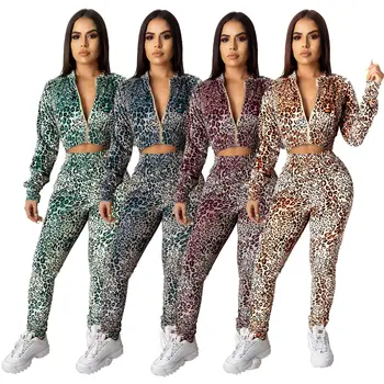 

Fashion Digital Printing Two Piece Set Women Clothes 2 Piece Set Women Fall 2019 Clothes Long Sleeve Tops with Zipper