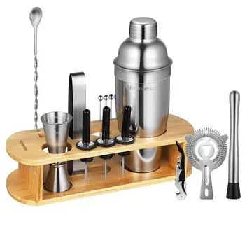 

17pcs/set Cocktail Making Tools Cocktail Shaker Set with Stand Plus Recipe Strainer Muddler Jigger Spoon Ice Tongs Pourer Pick