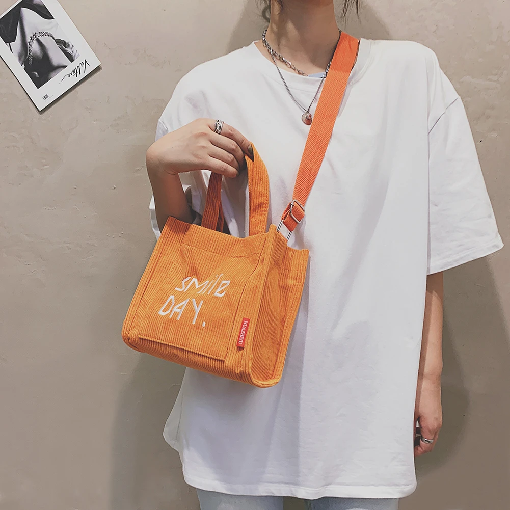 Bandolera con estampado de Smile Day para bolso de hombro de pana, pequeño, cuadrado, de viaje, para otoño e invierno, 2021| - AliExpress